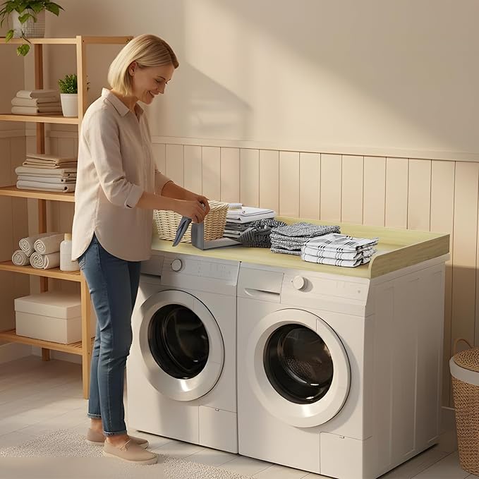Fabuday Wood Washer Dryer Countertop for Laundry Room - 54'' W x 27.5'' D x 3.2'' H Laundry Counter Table for The Top with Edge, Storage and Organization Over Washing and Dryer, White Oak