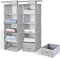 5-Tier Hanging Shelf Closet Organizer with Dividers, Hanging Storage with 2 Removable Drawers, Collapsible Closet and Storage Organization for Clothes, Bags, Dorms, Rooms (2PCS 5-Shelf)
