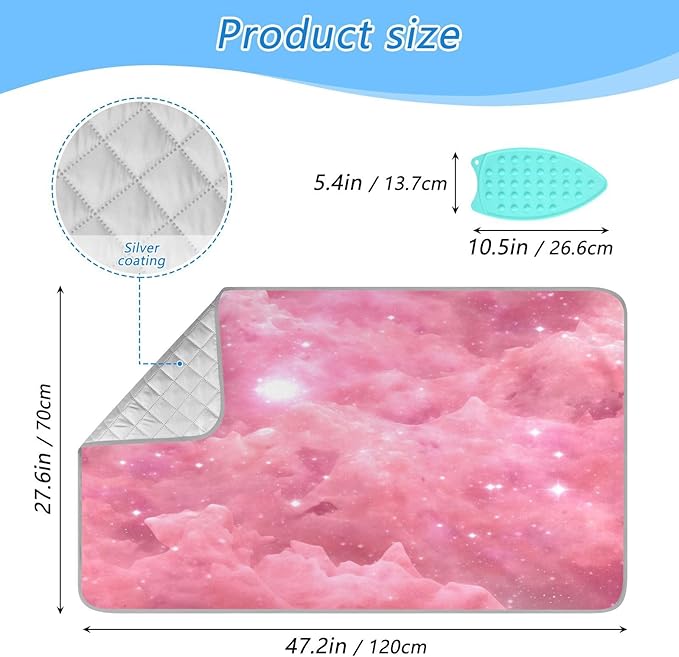 Galaxy Pink Ironing Mat Portable Travel Ironing Pad for Washer,Dryer,Table Top, Iron Board Alternative Cover, Large Heat Resistant Ironing Blanket