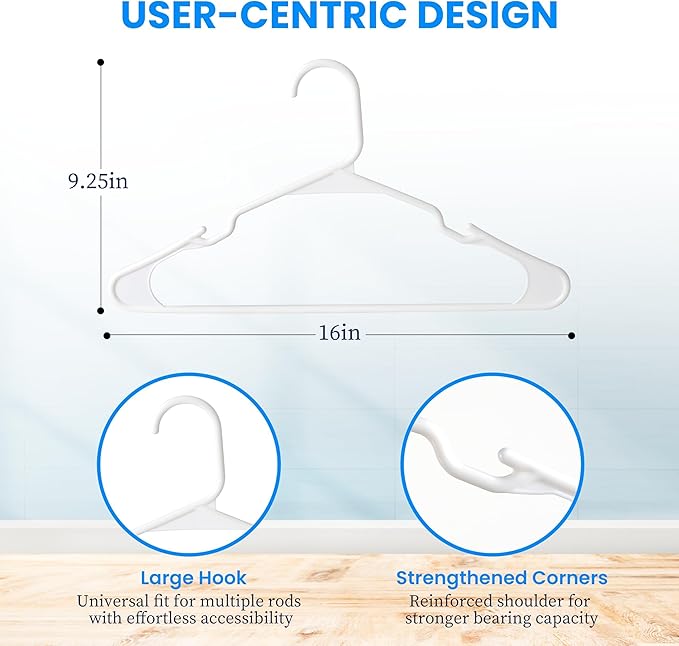 InfiniPower 60 Pack Plastic Hangers, Heavy Duty Hangers with Non-Slip Swivel Hooks for Shirts/Coats/Dresses, White