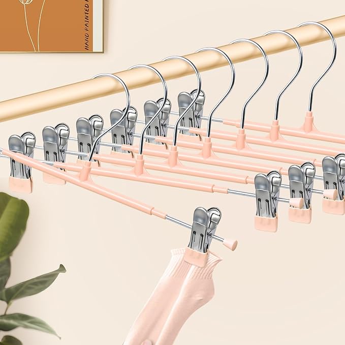 HUADYMEET 30 Pack 12Inch Pants Hangers with Clips,Metal Trouser Hanger for Jeans.Space Saving Skirt Hangers Heavy Duty Non-Slip Adjustable Clothes Shorts Hanger for Women,Men,Coral Pink