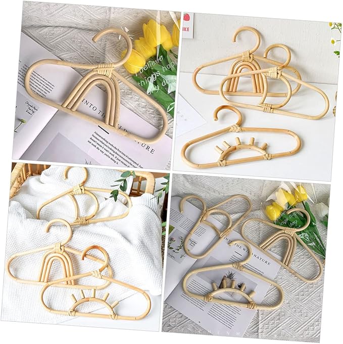 3pcs Rattan Clothes Hangers for Boy Girl Boy Girl Coat Hangers Compact Design for Nursery Organization for Closet Photoshoots