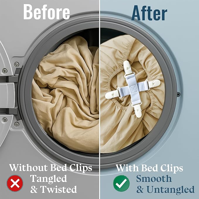 Bed Sheet Detangler 2 Pack–Reduces Laundry Tangling, Twisting & Knotting in Washer & Dryer–Keeps Bed Sheets, Duvet Covers & Blankets from Wadding–Saves Time & Wrinkles (White)