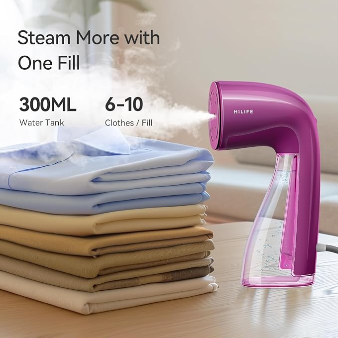 HiLIFE Steamer for Clothes, Handheld Portable Design, 1100W Powerful Steam, 300ml Larger Tank & No Leak Tech, 30S Fast Heat-up, Quick Wrinkle Remover, Compact Size for Travel, ONLY 120V-Orchid Purple