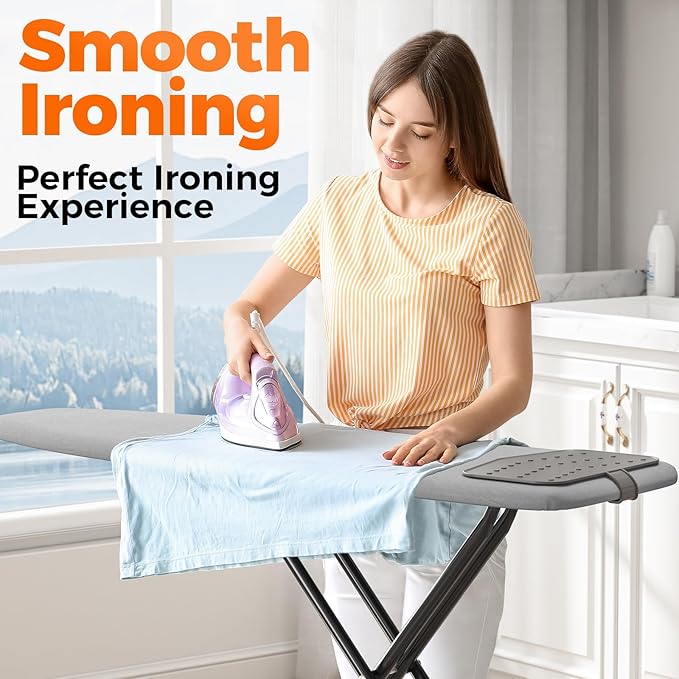 APEXCHASER Ironing Board, Compact Iron Board with Silicon Mat, Foldable Ironing Board with Heat Resistant Cover, 7 Height Adjustable, Space Saver Iron Board,13x43 Solid Grey