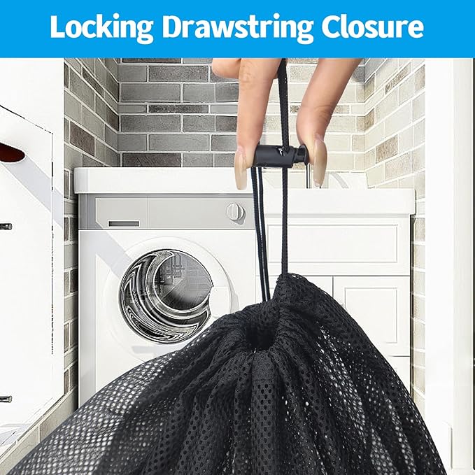 3 Pcs Mesh Laundry Bag with Secure Drawstring Closure 35 x 24 Inches Machine Washable Mesh Laundry Bags for Travel, College Dorm, Apartment (Black)