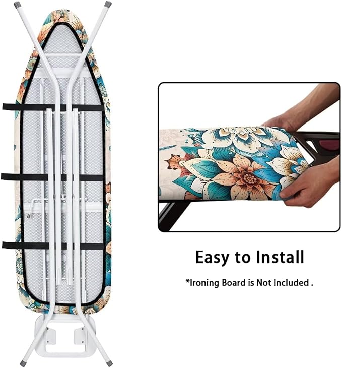 Boho Mandala Dragonfly Ironing Board Cover Standard Size, Durable Stretchable Non Stick Scorch Iron Board Cover, Easy Fit for 15 x 54 Inches Boards, Easy to Use
