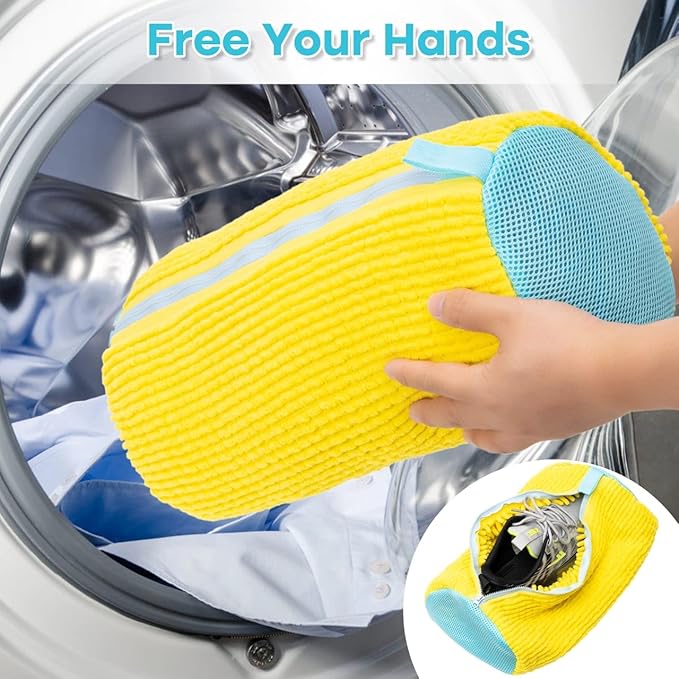 Laundry Shoe Bag - Mesh Shoe Washing Machine Bag with Zipper Closure for Washer and Dryer - for All Shoe Types and Sizes - Yellow - Set of 2