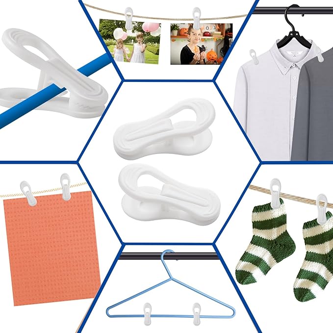50 Pcs White Hanger Clips, 2.75 Inch Plastic Finger Clip, Multi-Purpose Pants Hanger Clip, Non-Slip Plastic Hangers Clips for Skirt Pants Clothes Hangers, Strong Pinch Grip