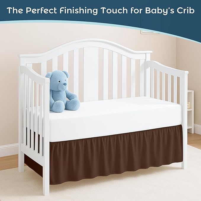 Chocolate Crib Bed Skirt, Perfect for Nursery Crib for Boys & Girls with a 14" Drop and Size 28"x 52"