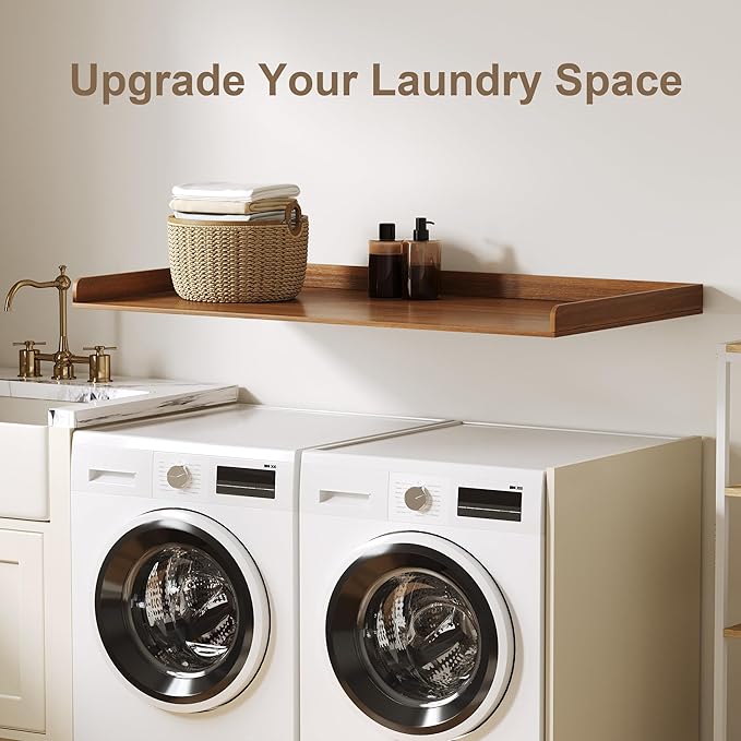ChooChoo Washer Dryer Countertop, Laundry Room Topper for Folding Clothes and Storage, Over Machine Organizer Table, Walnut