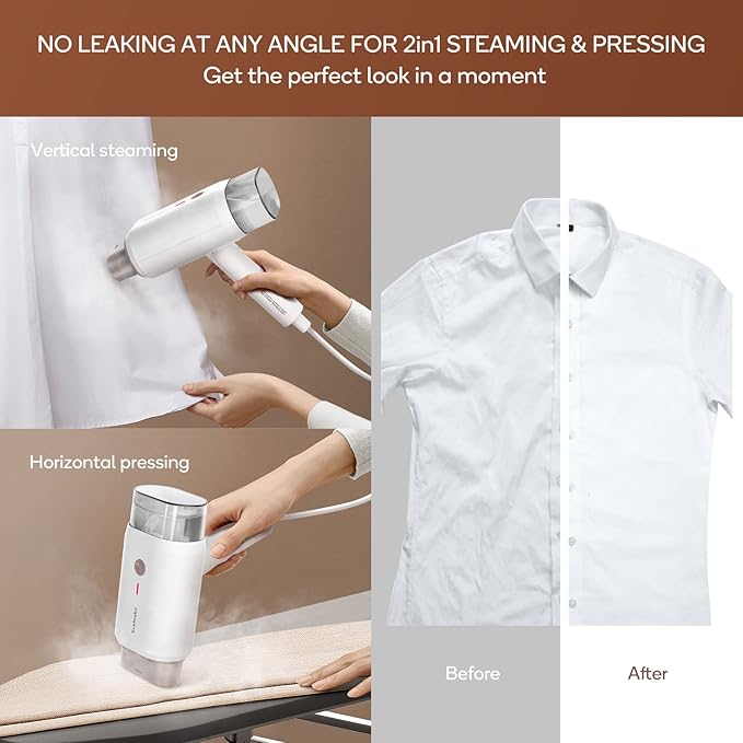 Newbealer Steamer for Clothes, 1200W Travel Steamer with Horizontal & Vertical Steaming, 2 Steam Levels, Dry Ironing, Foldable, 1.5lbs Lightly, 180ml Handheld Fabric Wrinkle Remover (120V Only)