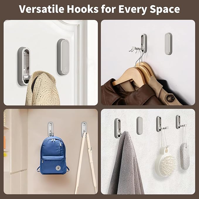 4Pcs Foldable Wall Hooks, Zinc Alloy Folding Hook Silver, Heavy Duty Folding Coat Hooks Wall Mounted for Hanging Coat Towels Bags Keys (Silver, 4 Pack)