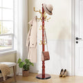 Wooden coat rack stand, Heavy duty coat racks tree freestanding with 14 Hooks and Sturdy Round Base, Coat tree for jacket,Hats, Bags, Purses, clothes (Round base-Begonia wood)