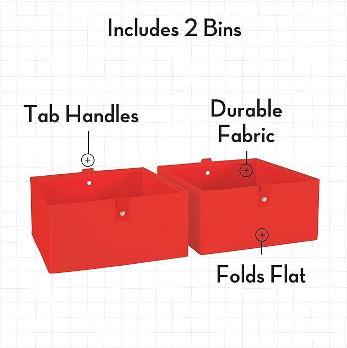RiverRidge Kids 2pc Folding Storage Bins Set - 10.5” Bin Organizers with Handles - Red Closet Organizers and Storage for Toys, Games, Shoes - Foldable Cube Storage Organizer Bins for Playroom, Nursery