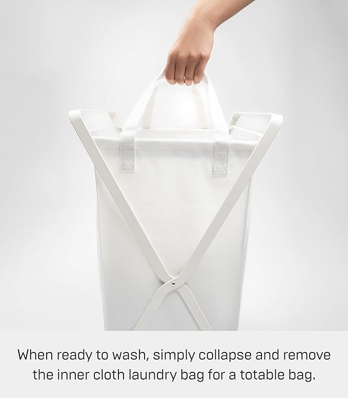 Yamazaki Home Tower Laundry Hamper Clothes Basket With Cotton Liner - Small, 25.2" - Steel + Cotton - 12 Gallons, 45 Liters