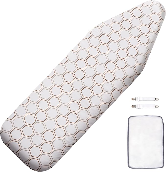 SheeChung Ironing Board Cover and Pad 15"x49",Cotton Cover and Thick Padding,Resist Scorching and Staining,Hook and Loop Fastener Strap,Heavy Duty Iron Covers Standard Boards