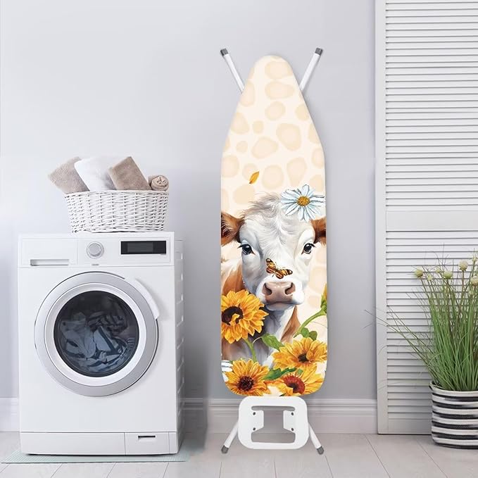 Sunflower Cow Ironing Board Cover and Pad Standard Full Size Iron Covers with Hook and Loop with Elastic Edge Scorch and Stain Resistant Thick Padding