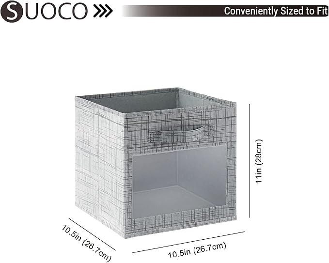 SUOCO Cube Storage Bins with Clear Window, Foldable Fabric Baskets Boxes for Shelf Closet Organizer, Nursery and Kids Room, 8 Pack, Grey