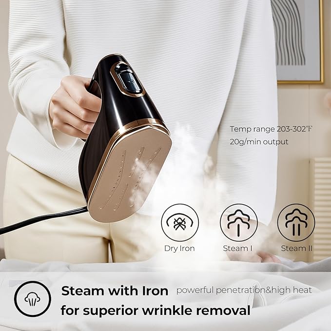 YIKA Clothes Steamer & Iron 2-in-1, Handheld Clothing Fabric Wrinkle Removal, 300ml Water Tank, Large Alloy Soleplate, Lightweight Small Garment Steamer for Home or Travel