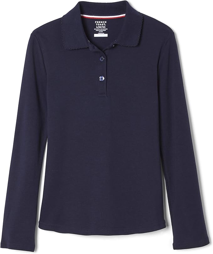 French Toast Girls' Picot Collar Polo Shirt with Long Sleeves (Kids Standard & Plus Size)