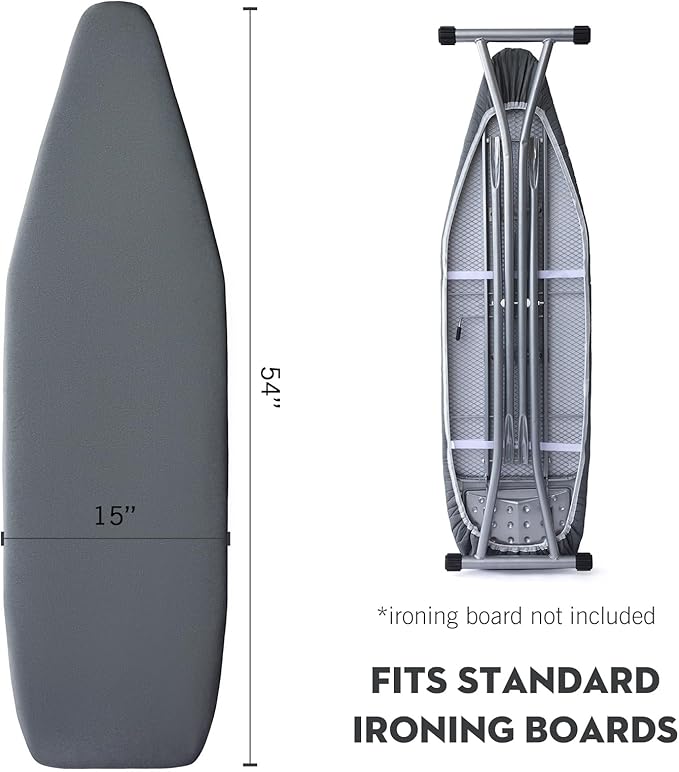 Ironing Board Cover and Pad, Standard Size 15x54 inch, Silver Coated 4 Layers Ironing Board Cover with Elasticized Edges, Extra Thick Padding, Easy Fit, Scorch Resistant - Gray