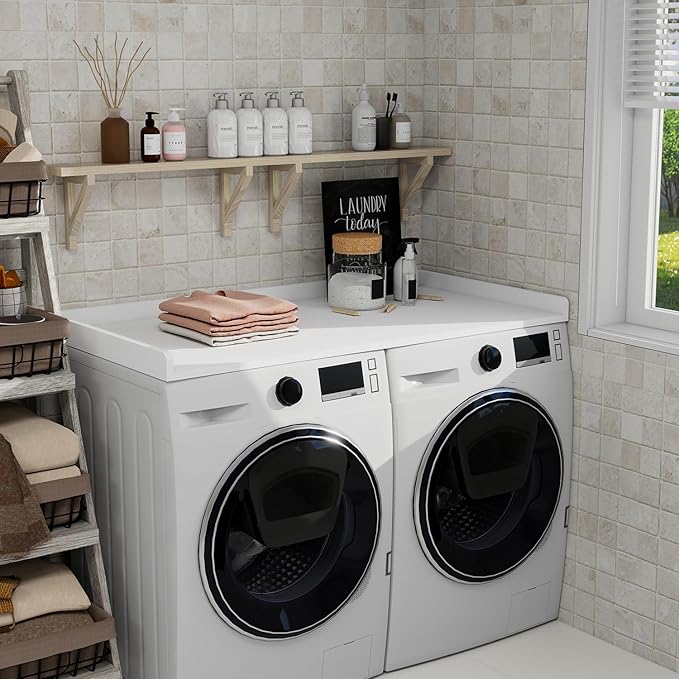 Washer Dryer Countertop, 54" Width * 27.4” Depth Washer and Dryer Covers for The Top for Laundry Room Organization, Washer and Dryer Countertop Shelves, White