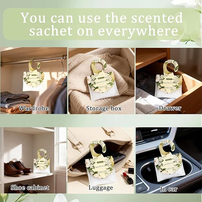 15 Packs Scented Sachets Bag for Drawers and Closets, Air Freshener for Home Fragrance Sachet, Long-Lasting Hanging Closet Deodorizer Smell Goods for House (English Pear & Freesia)