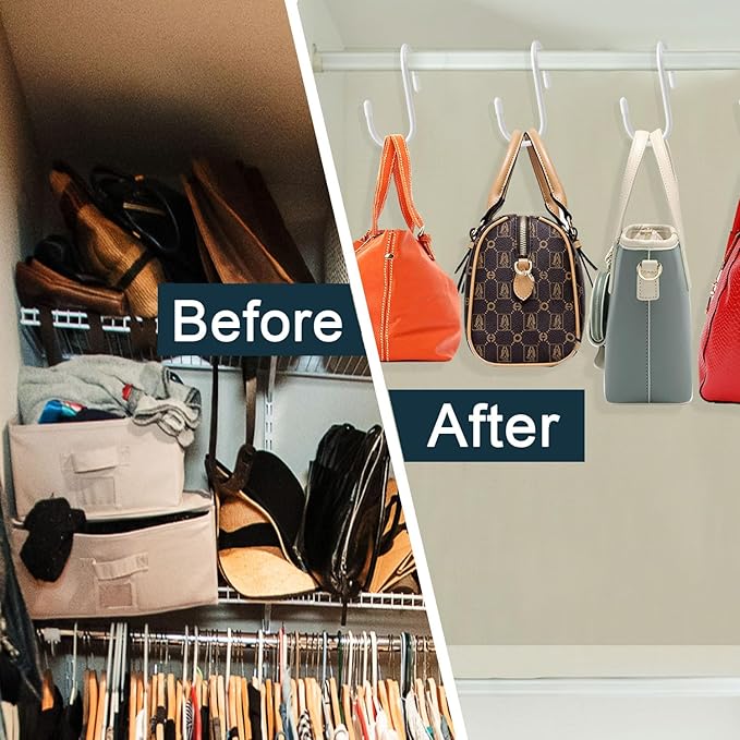 HiGift 16 Pack Bag Hooks for Closet, Unique Twist Design White Vinyl Coated Purse Hanger Organizer Hooks, Large Closet Hooks Purse Organizer Holder for Hanging Purses,Handbag,Belt,Hat,Backpack,Jeans