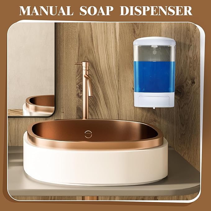 Hushee Manual Soap Dispenser 33.8oz / 1000ml Kitchen Bathroom Plastic Refillable Wall Mounted Commercial Soap Dispenser for Liquid Containers Shampoo Gel Chamber Hotel Restaurant(Transparent)