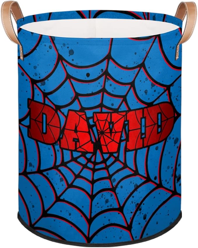 Spider Wed Personalized-Laundry-Hamper-Basket for Kids Custom Name Collapsible Storage Organizer Bin Dirty Clothes Toys Hamper for Boys Nursery in Laundry, Bedroom, Bathroom Gold