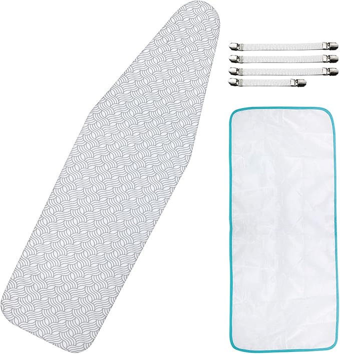 Dalykate Ironing Board Cover 21 x 57 with Scorch and Stain Resistant Thick Padding and Elasticized Edge Ironing Board Covers 4 Fasteners and 1 Protective Scorch Mesh Cloth