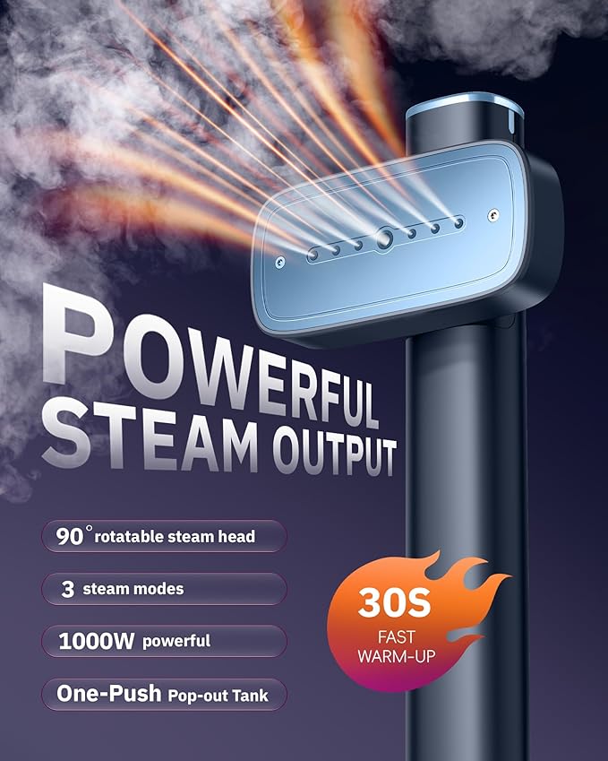 OGHom Steamer for Clothes, 110-240V Travel Steamer & Iron 2 in 1, 1000W Powerful Steam, Portable Handheld Garment Wrinkle Remover, 30s Fast Heat-Up with Dry& 2-Steam Control, for Global & Europe-Blue