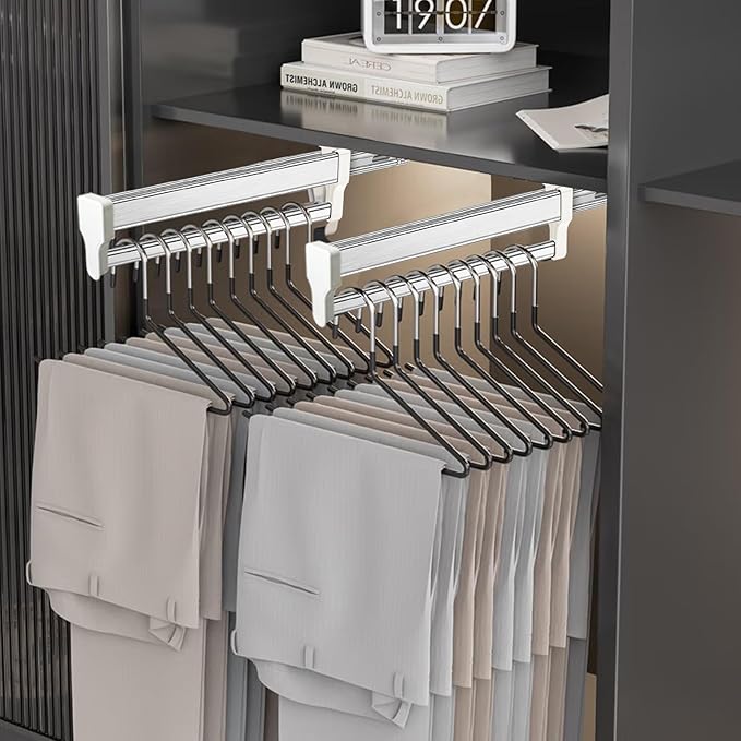 Pull Out Clothes Hanger Rod Adjustable Wardrobe Clothing Rail Hanger Rack Bar for Pants Clothes Stainless Steel (397mm/15.6inch)