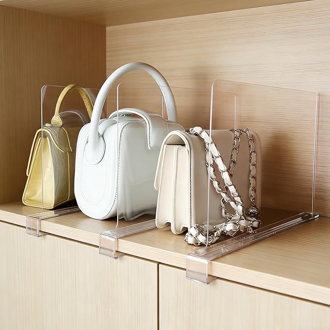 8 Pack Shelf Divider for Closet Acrylic, Clear Purse Organizer for Closet Perfect for Sweater, Shirts, Handbags in Bedroom and Kitchen, Acrylic Bookshelf for Organization