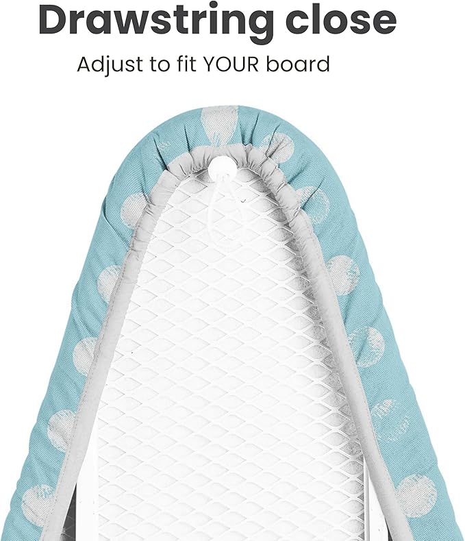 Love Sew Wool Reversible Fitted Ironing Board Cover - 2 in 1 - One Side Wool One Side Cotton (Fits 54" x 18" Standard Ironing Boards) (Aqua Blue)