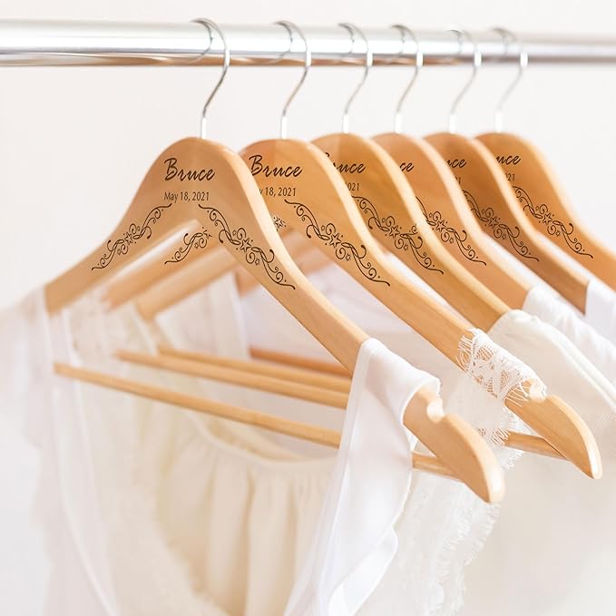 Personalized Bridal Hangers for Wedding Dress Wedding Hangers Custom Coat Hanger Wooden Clothes Hangers Gifts with Any Name & Date for Bride Groom Groomsman Father of The Bride Groom(Design3)