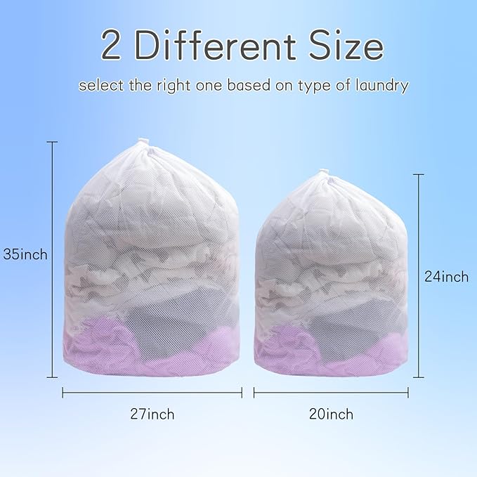 2 Pack Mesh Laundry Bags, Large Laundry Drawstring Bag Heavy Duty Large Mesh Laundry Bag with Drawstring Closure for College, Dorm, Travel, Family and Apartment Dwellers, White