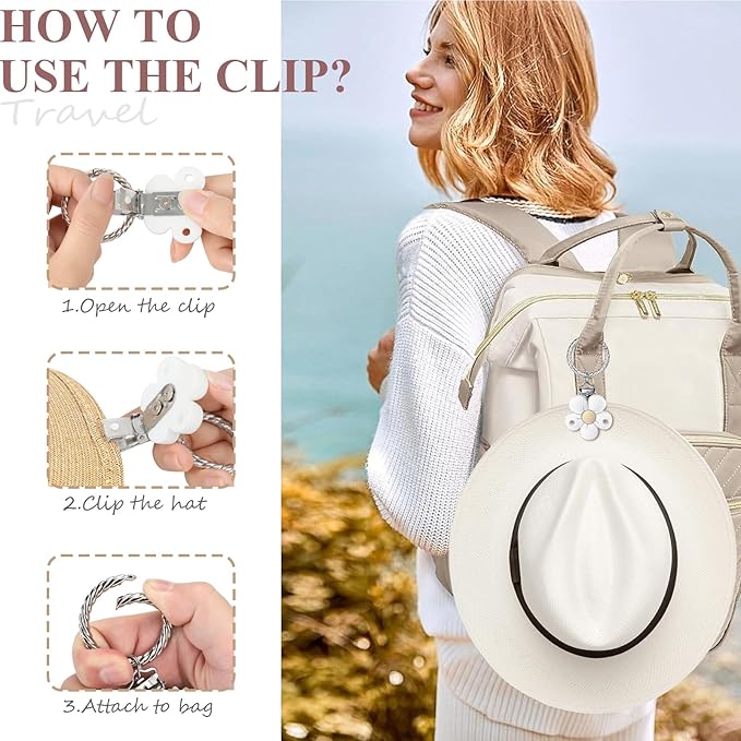 Hat Clip - Hat Holder for Travel on Bag - Silicone Hands Free Hat Clip for Purse Luggage - Protect Hat from Falling