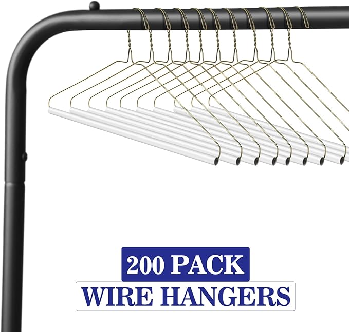 200 Pcs Dry Cleaner Hangers with Tubes - 16" Wire Hangers Bulk for Pants Caped Suit & Strut Home or Dry Cleaners (Gold)