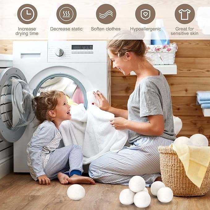 Organic Wool Dryer Balls: Eco-Friendly & Chemical-Free | Our Anti-Entanglement Reusable Balls Eliminate Wrinkle Static | 6-Pack XL Dryer Balls for Laundry is Made with New Zealand Wool (MER-Gry-Dog)