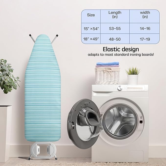 BNDX 18"x49" Ironing Board Cover for Mom – Green Stripes, Thick Padding with Bongee Cord & Dual Buckles, Stain & Scorch Resistant, Easy Installation