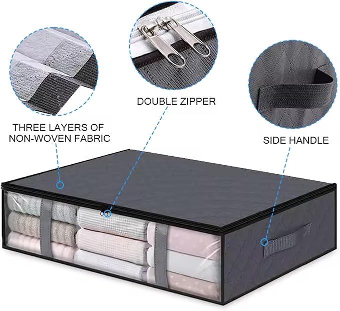 6 Pack 40.5L/90L Closet Organizers Storage Bins With Lids Under Bed Storage Containers Foldable Blanket Storage Bags For Moving, Bedding, Comforters, Sheets, Travel, Blankets