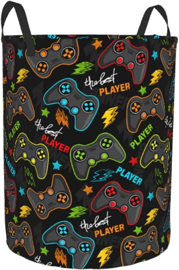 Video Game Controller Round Laundry Hamper Gaming Joysticks Storage Basket Toys Clothes Organizer Bin For Home Bathroom Bedroom Dorm Nursery, 62l