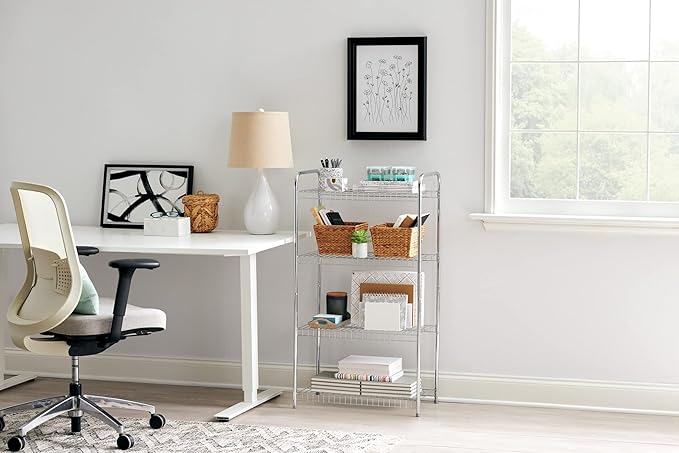 Rubbermaid 4-Tier Heavy Duty Wire Shelf, Satin Nickel, Easy Assemble with Hardware Included, for Food/Laundry/Closet Home Storage Use