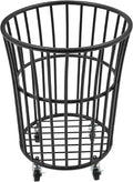 Rolling Laundry Basket Cart, Metal Laundry Hamper with Wheels, Laundry Organizer Basket Cart, Clothes Storage Organizer Hamper for Living Room,Bathroom,Closet (Black, Round Barrel Shape)