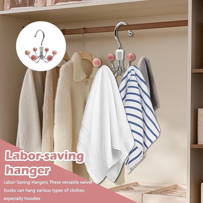Hoodie Hangers 2-Pack with 6 Cedar Balls, 360°Swivel Purse Hanger, Closet Hooks, Handbag Organizer, Scarf Hanger, Bra Hanger, Accessory Organizers for Scarf