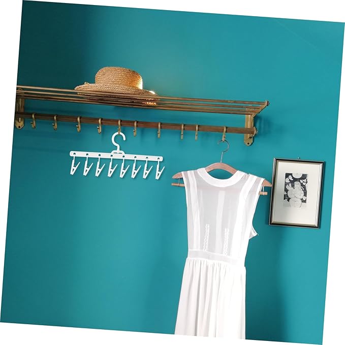 Foldable Windproof Clips Drying Rack for Socks and Underwear, Portable Plastic Hanger with 8 Clips for Laundry and Travel, White