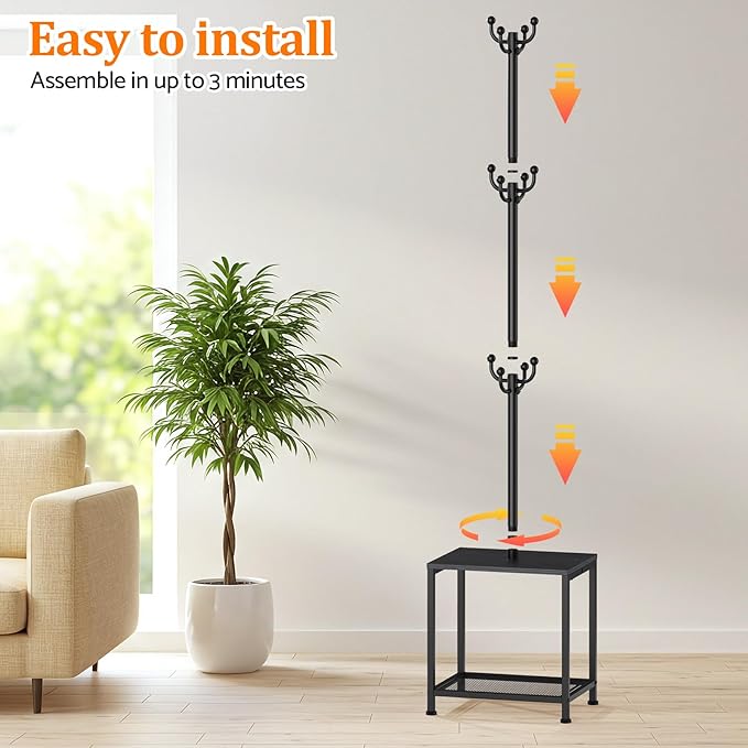 Hall Tree with Bench and Shoe Storage, Coat Rack Freestanding Coat Rack Shoe Bench, Corner Coat Hanger Stand Standing Hat Rack, Tree Stand Purse Rack Tree Black Coat Racks with Shelf