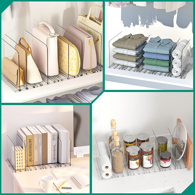 Purse Organizer for Closet, 6 Pack Adjustable Purse Holder for Closet, Plastic Shelf Dividers for Organization, Clear Handbag Clutch Bag Book Storage Organizer in Bedroom, Office